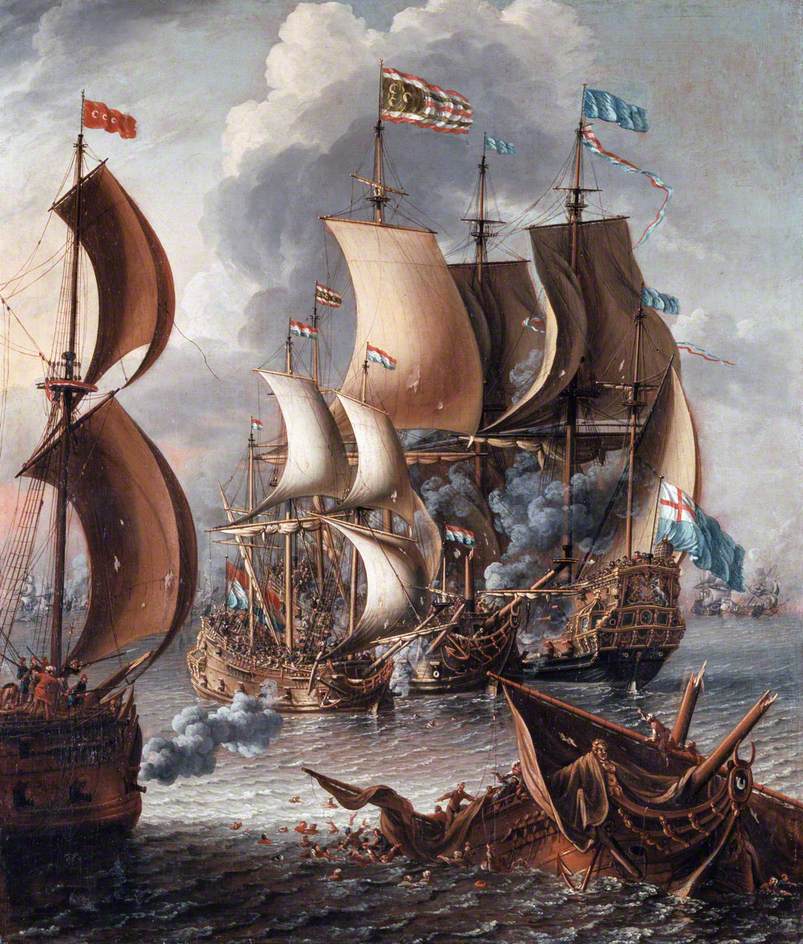 "Une bataille navale avec des corsaires bérbères" par Laureys a Castro - 1681